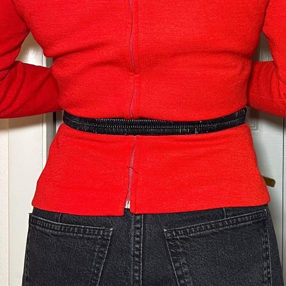Vintage‎ 80s Black Elastic Waist Belt with Sculptural Silver Bow Buckle main image 5